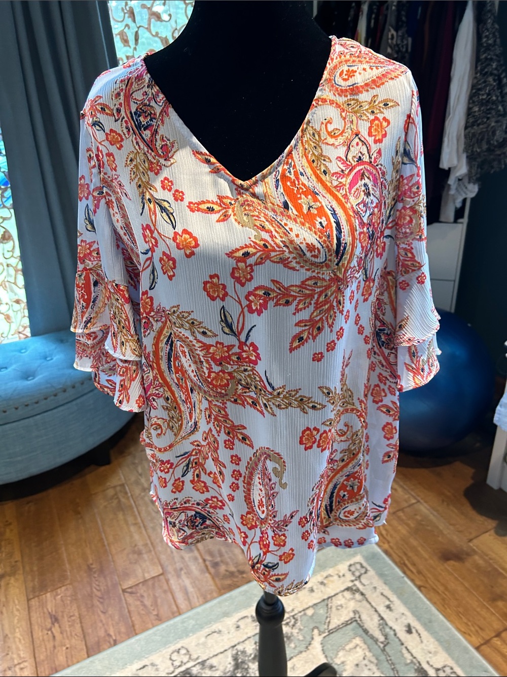Zac & Rachel White Tunic with Orange Paisley Floral Print